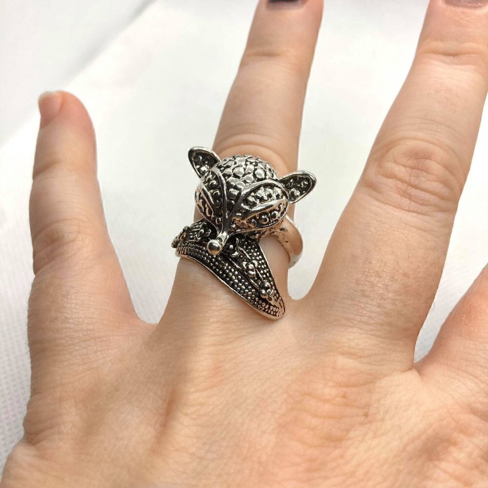 Antique Silver Plated Fox Ring Size 7.5 - Picture 6 of 10